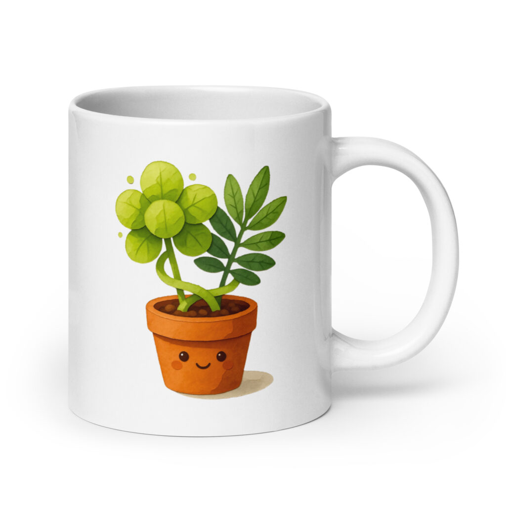 Taza de Cerámica Blanca Minimalista | Planta Kawaii